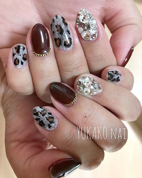 20 Nageldesign -Ideen perfekt für jede Jahreszeit perfekt Leopardendruck und Edelsteinnägel für Winternagelideen