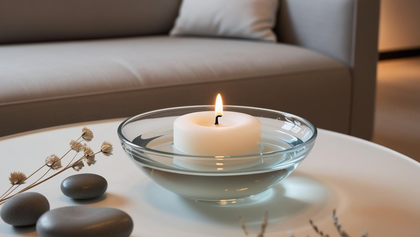 Wohnzimmerdekorideen mit schwimmenden Kerzen