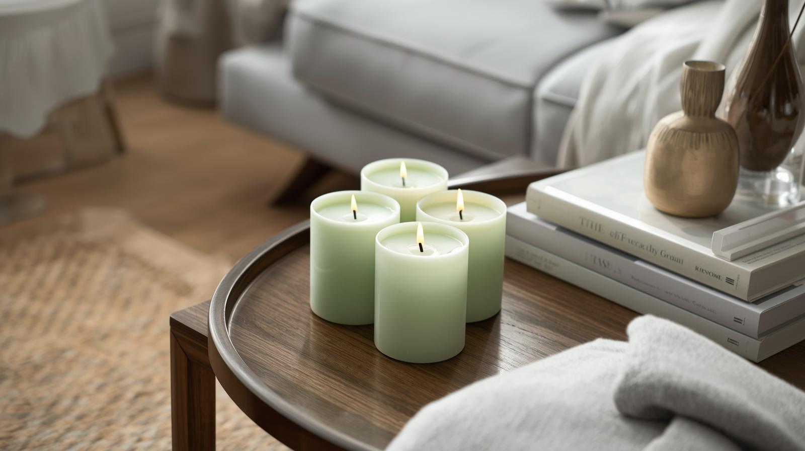 Wohnzimmerdekoration mit Eukalyptuskerzen