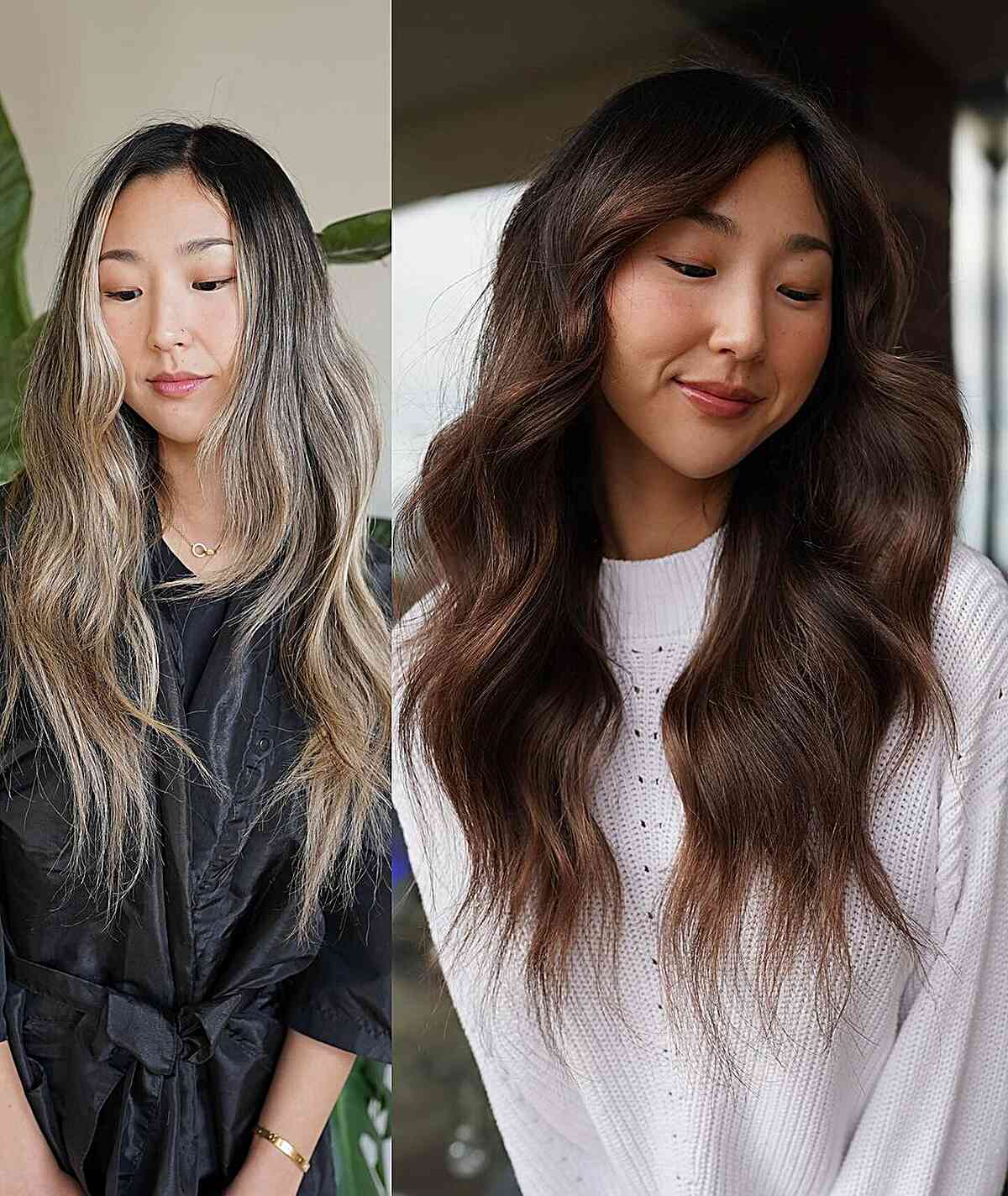 Lange fließende dunkle brünette Haare