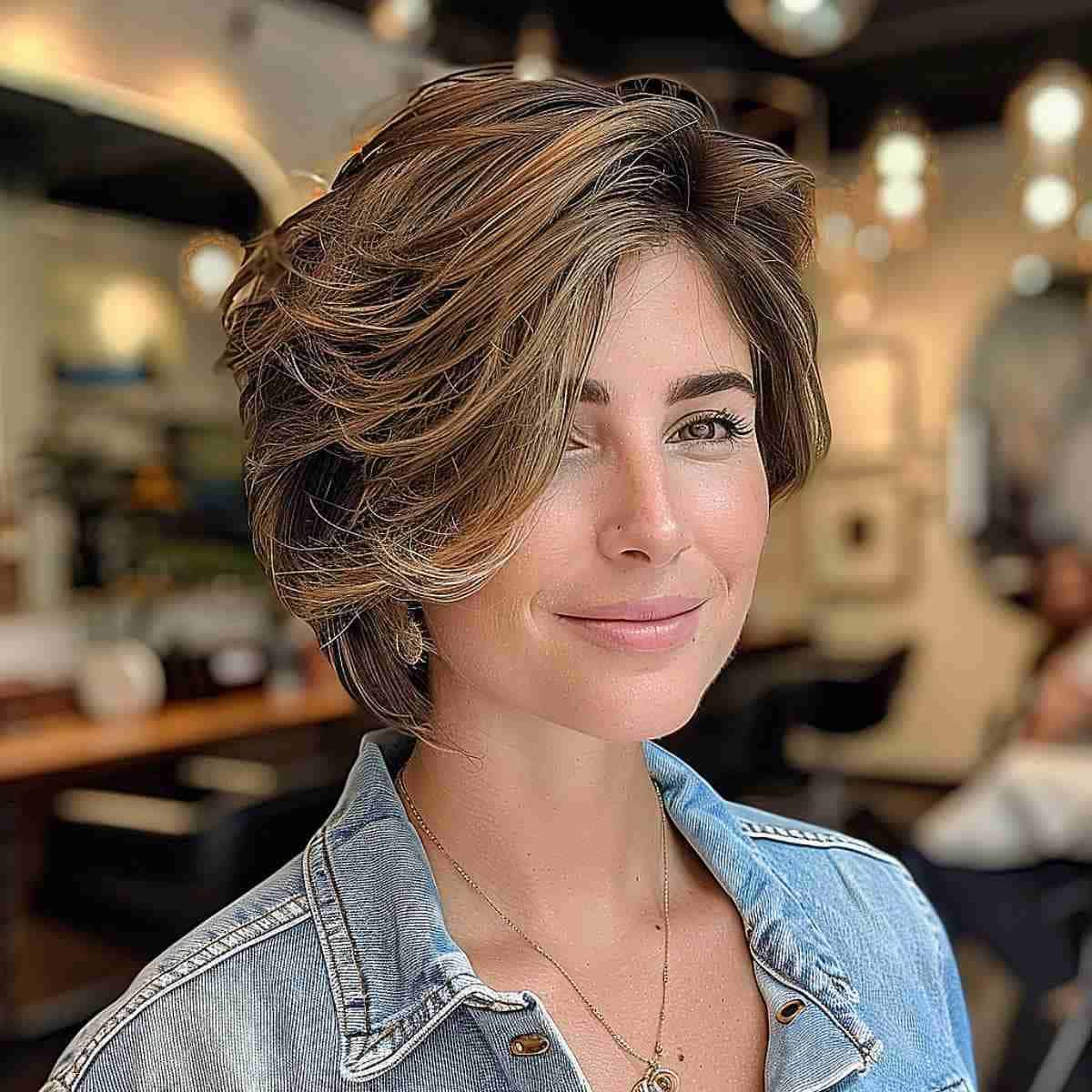 Longpixie mit Swoopy -Schichten