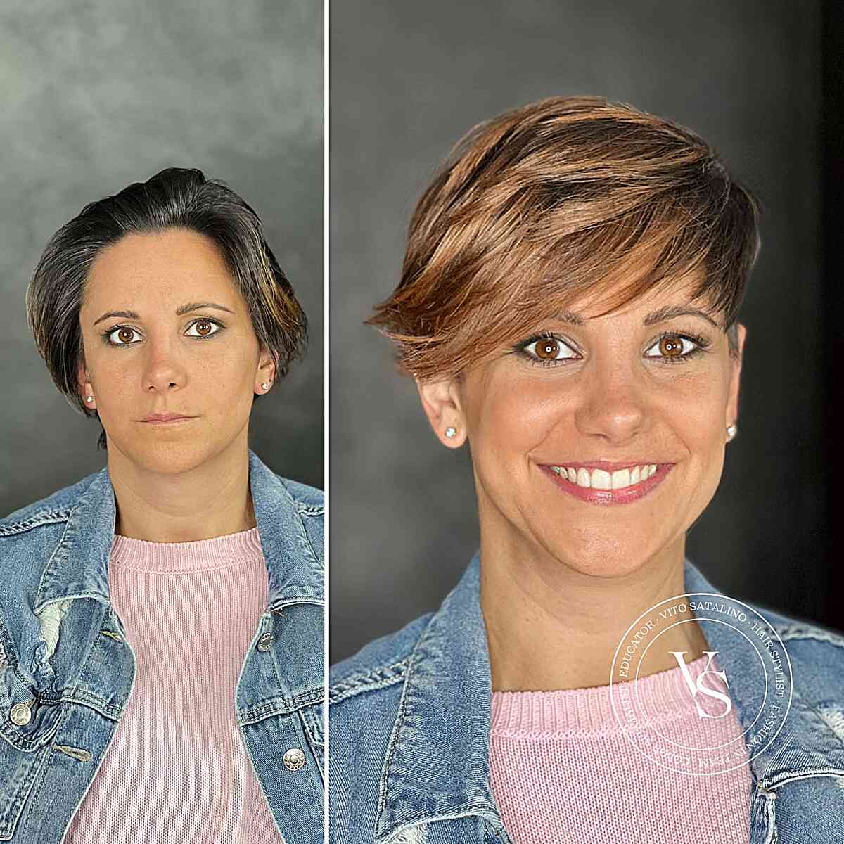 Lange geschwungene Pony auf einer Pixie für Damen mit hellbraunem Haar