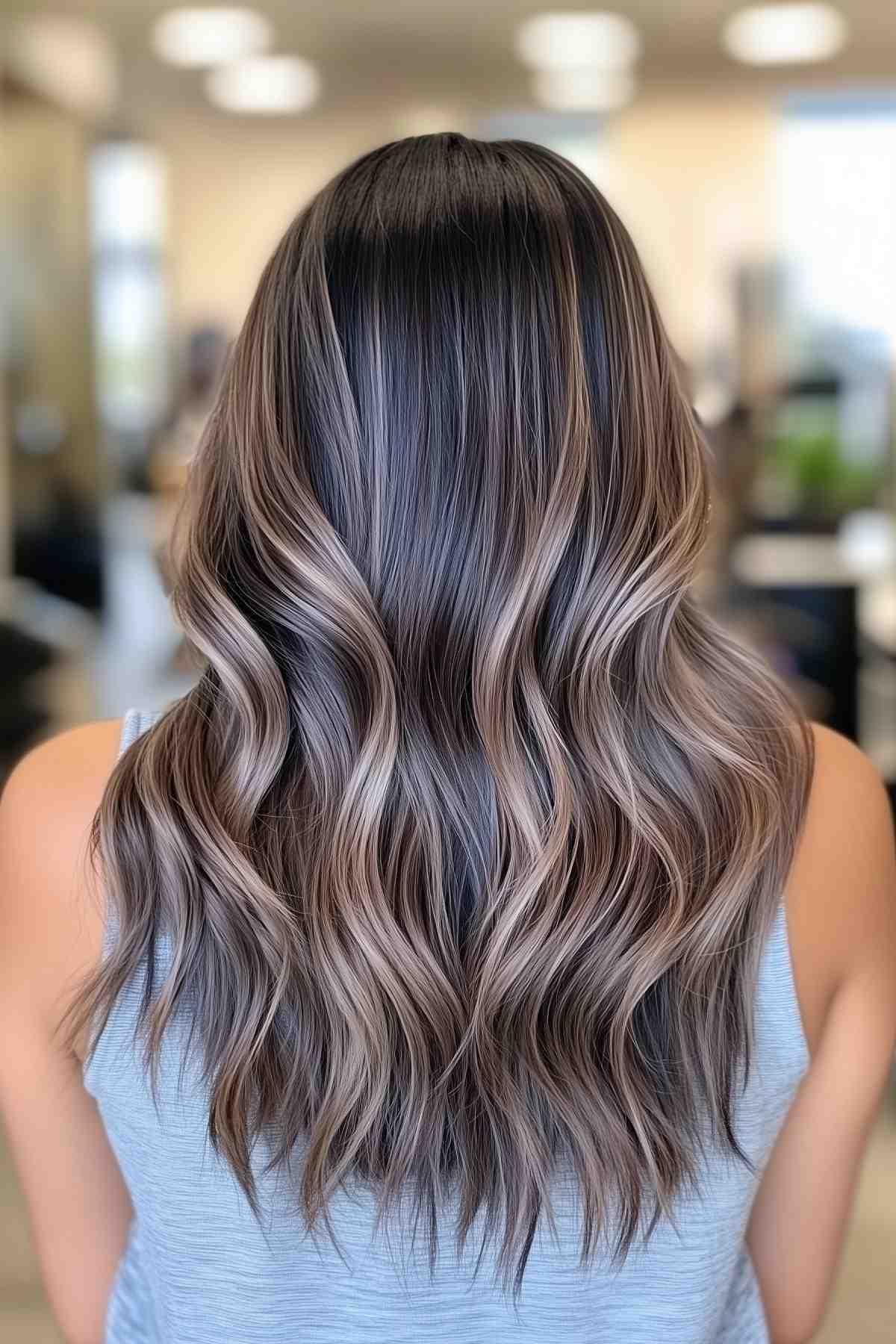 Dunkle Wurzeln mit geringer Wartung mit kühlem aschbraunem Balayage