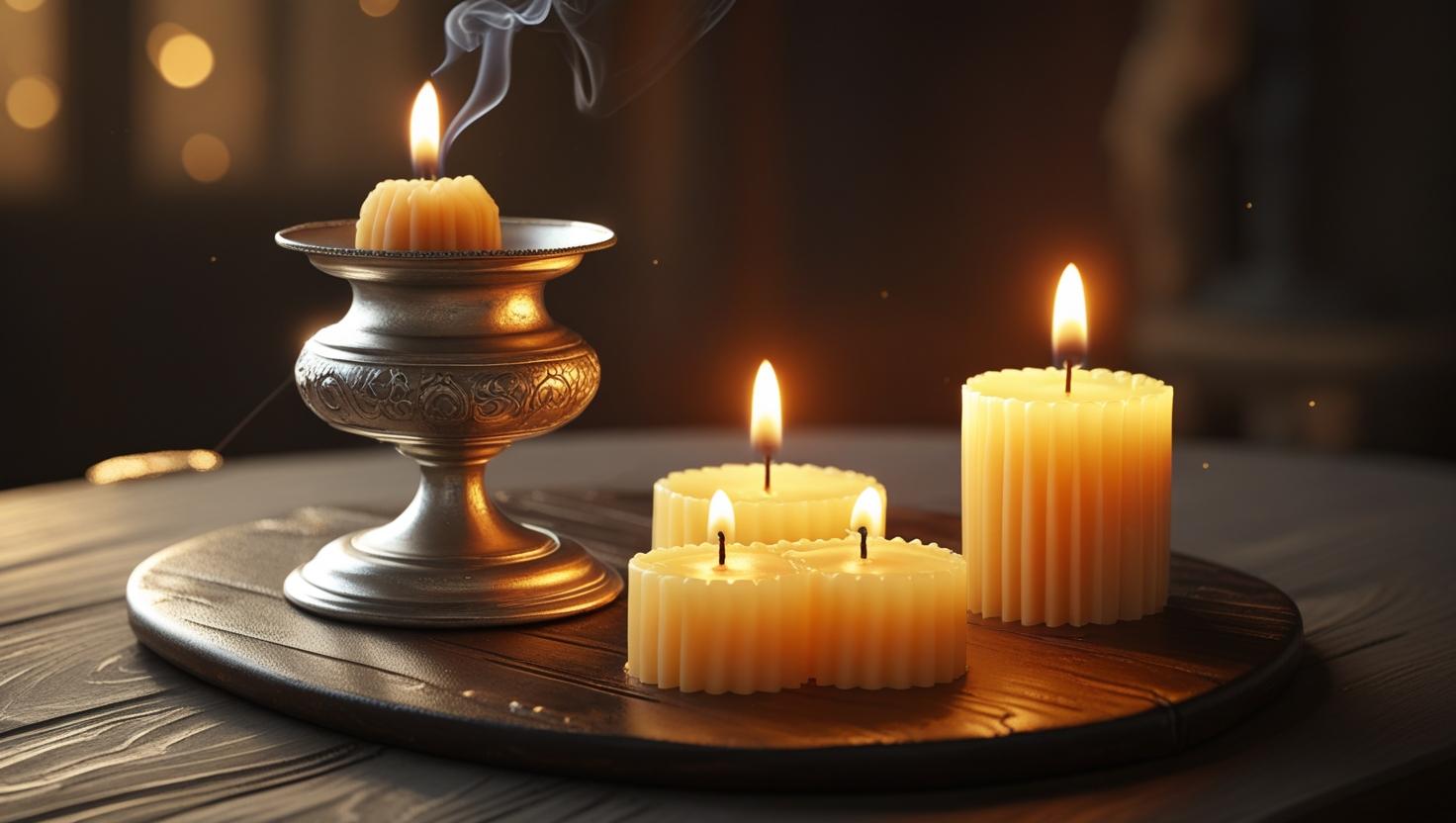 Meditationspraxis mit mit dem Weihrauch duftenden Kerzen