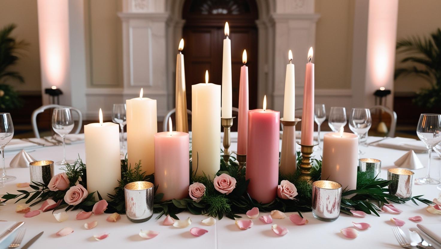 gemischte Kerzenarten für Hochzeitstischdekoration