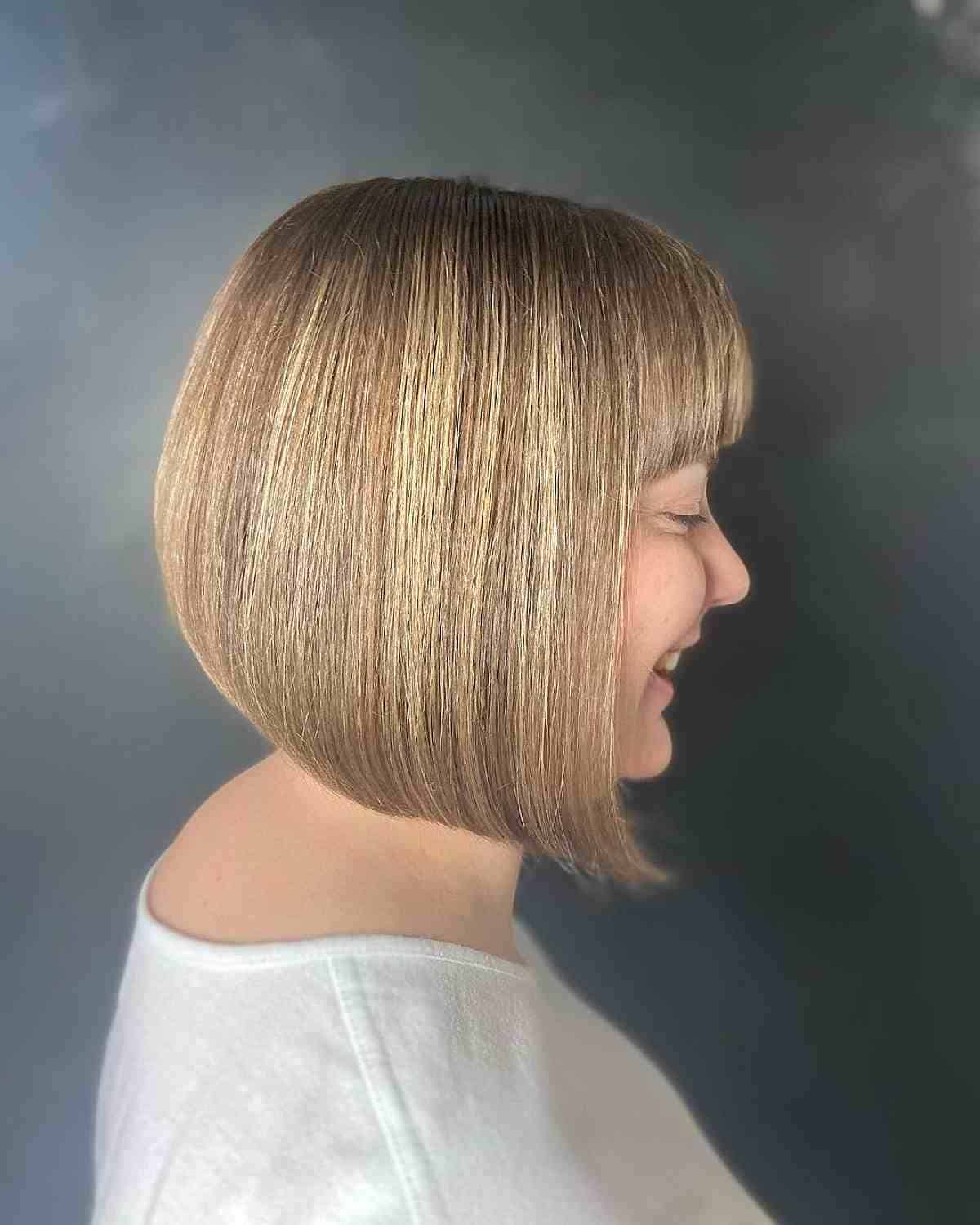 Hals-Grazing A-Line Bob Cut mit blonden Highlights und Pony