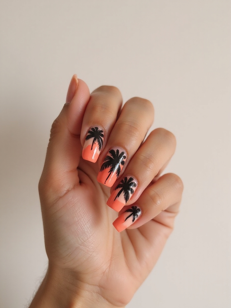 Neon-Palmen-Silhouette-Nagelkunst