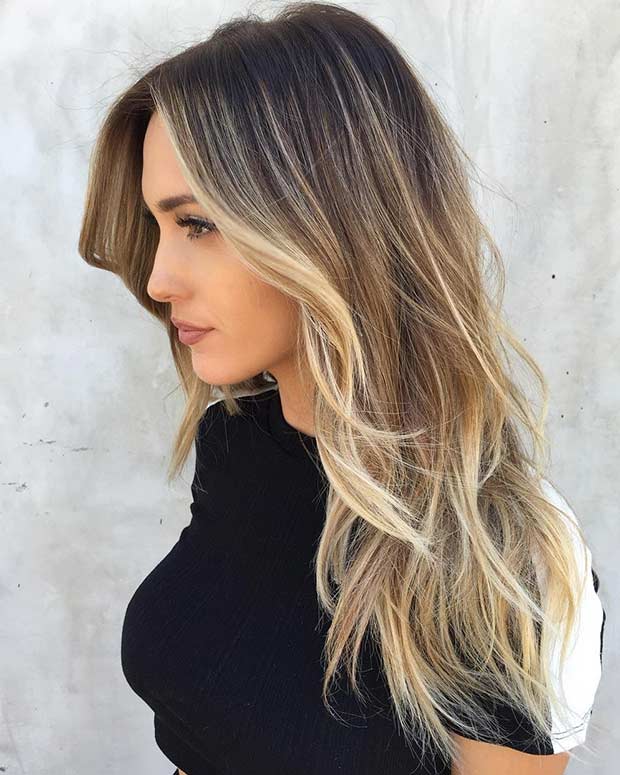 18 schöne lang geschichtete Haarschnitte Langlebiger Haarschnitt mit Balayage -Highlights
