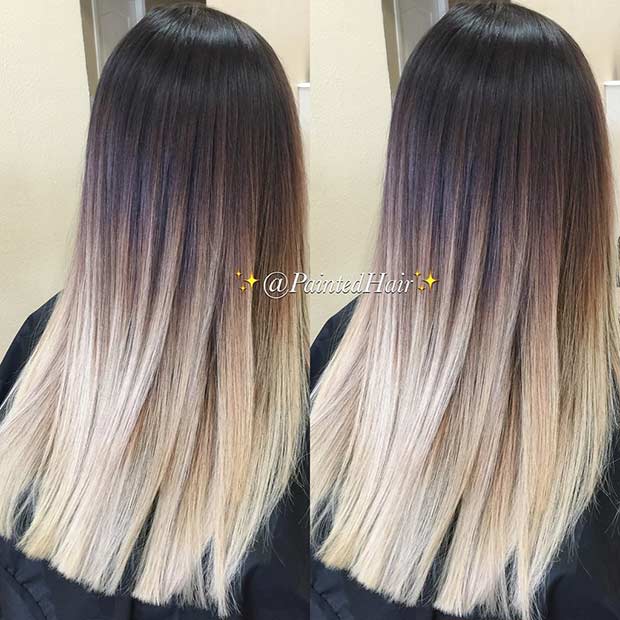 Blonde Ombre Balayage auf dunklen Brünetten Haaren