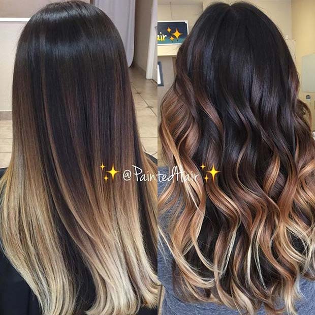 Schokoladen -Brünette und blonde Ombre -Idee