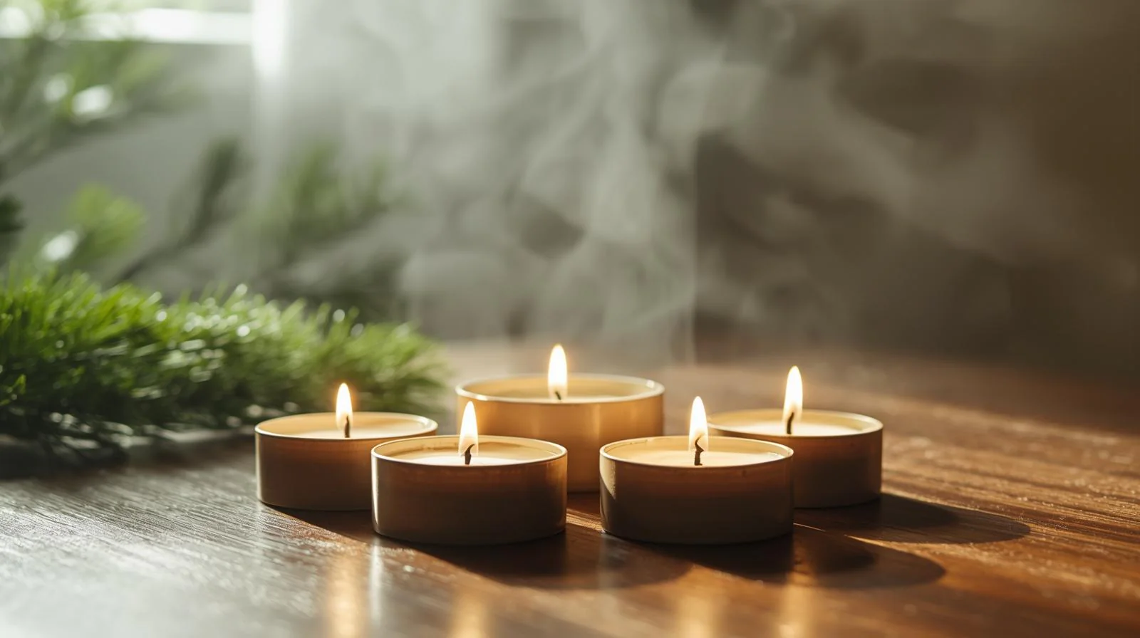 Kiefernduftkerzen für die Morgenmeditation, um einen ruhigen Ton für den Tag zu schaffen