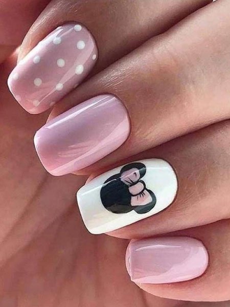 20 entzückende rosa Nägel werden Sie lieben Rosa Nägel mit Minnie -Mausdetail