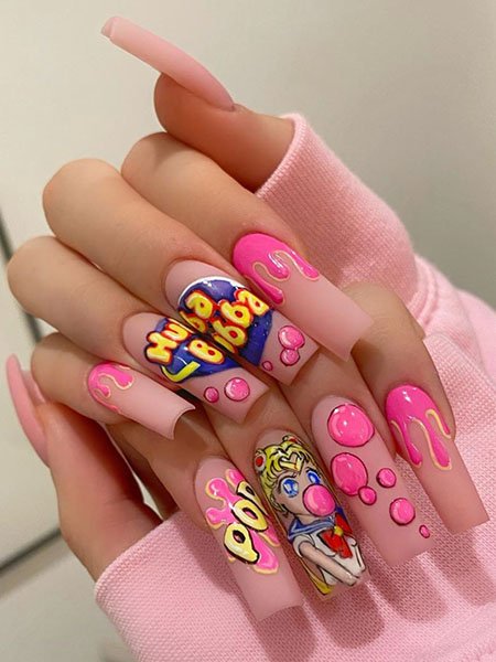 20 entzückende rosa Nägel werden Sie lieben Pink Pop Art Nails
