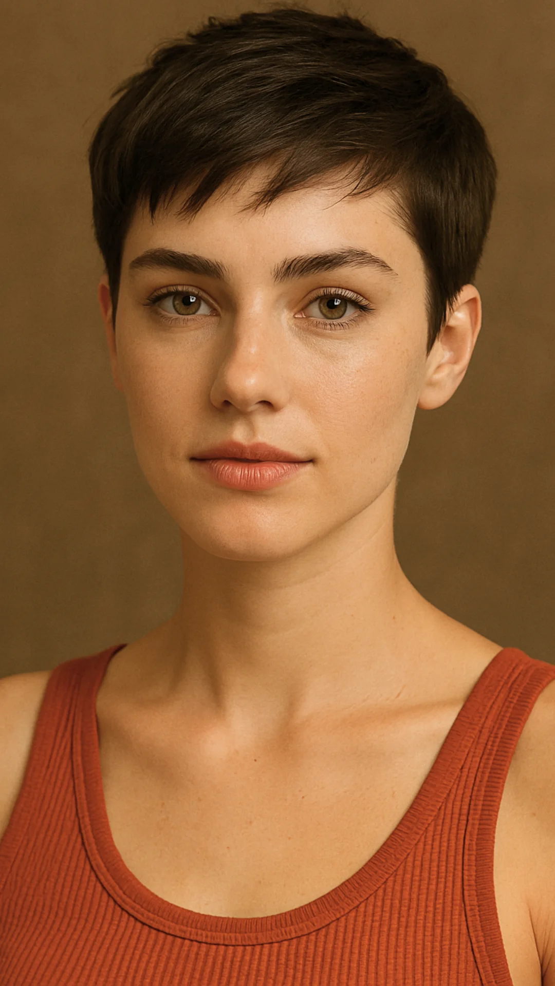 Pixie-Haarschnitt auf Frau mit Seitenpony und kurzes strukturiertes Haar