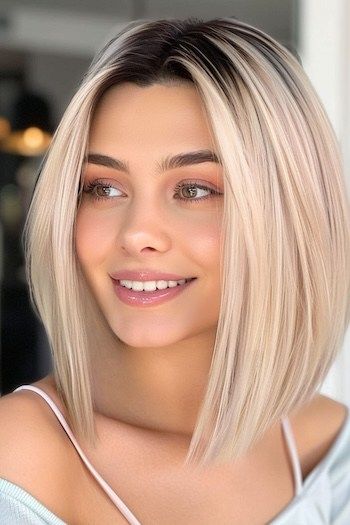 Platinblonde Bob mit dunklen Wurzeln