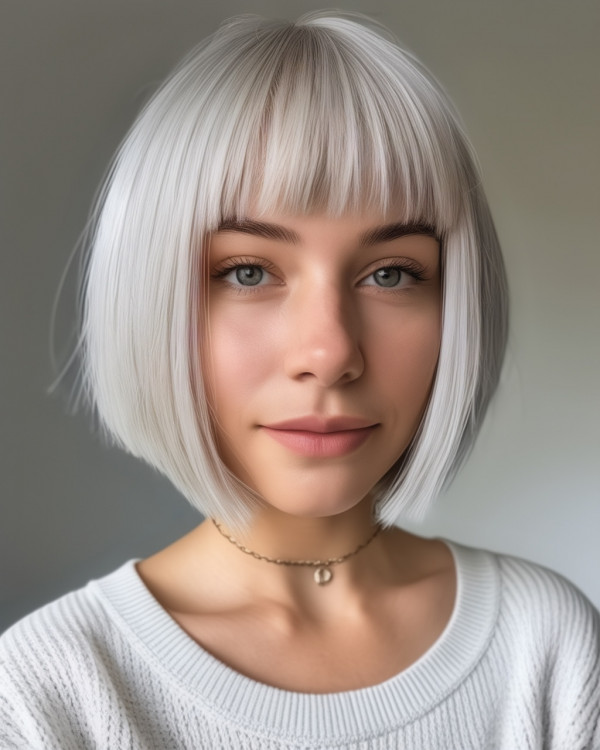 Snow Queen Bob mit stumpfen Pony, eisiger Bob mit Fransen