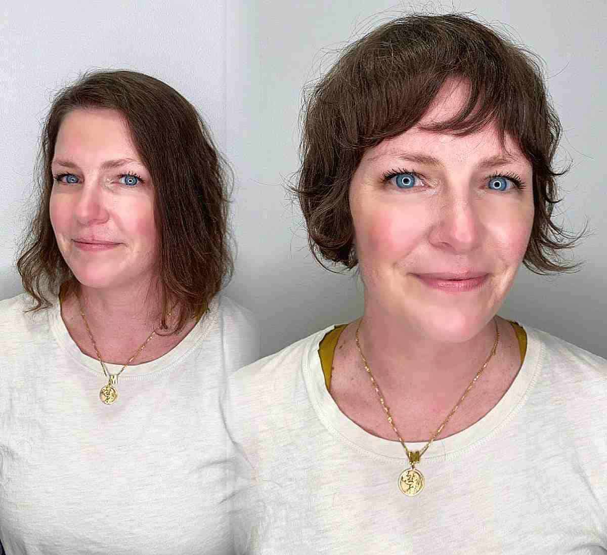 Rasierender französischer Bob mit weichen Wellen und Fransen