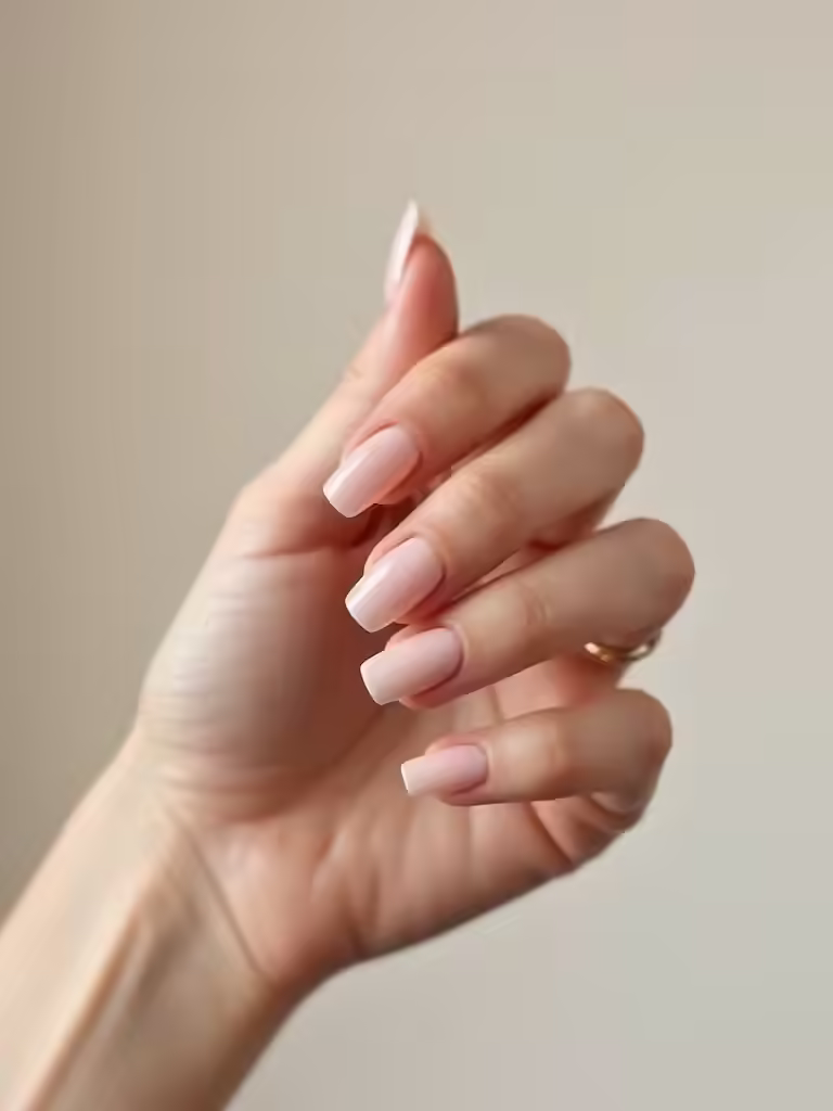 Transparente, glänzende, nackte Nägel