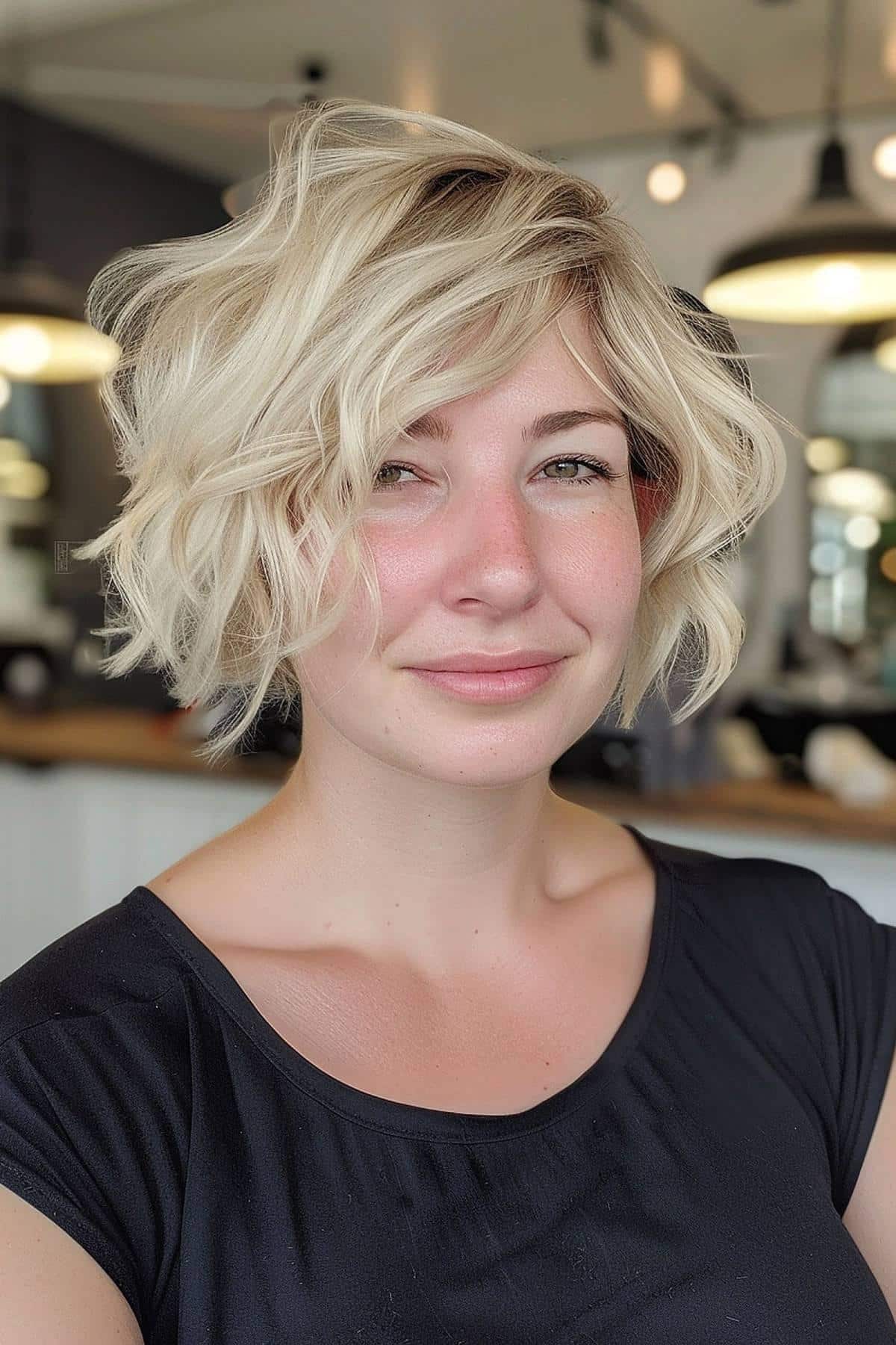 Kurze blonde, chaotische Bob