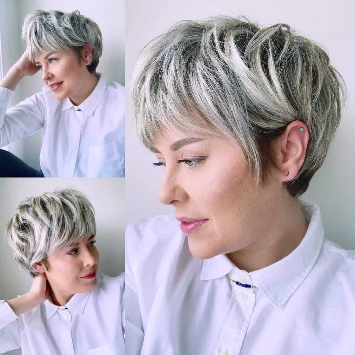 Kurze abgehackte Pixie mit wispy Pony und Highlights