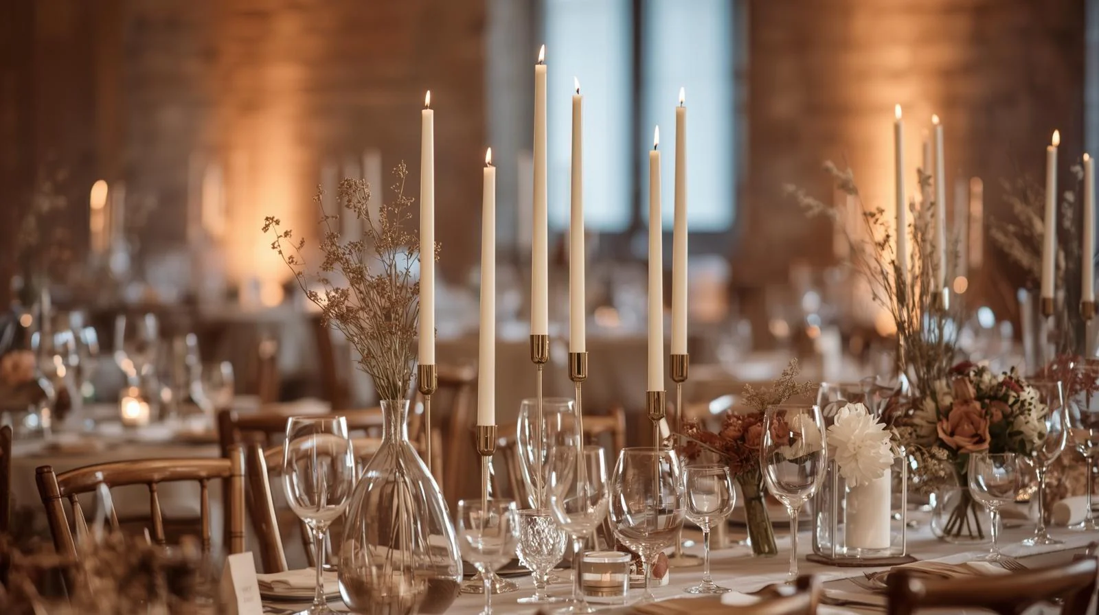 Schlanke Spitzkerzen zur Dekoration von Hochzeitszeremonien