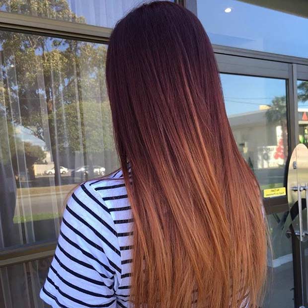 Mahagoni Kupfer und Honigbalayage Haare