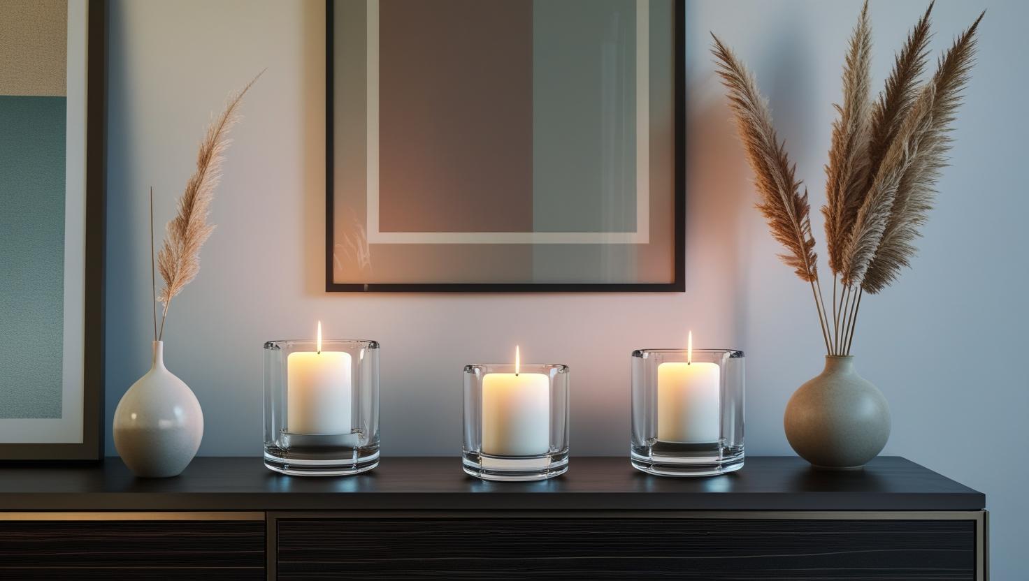 Stilvoller Eingang mit Votivkerzen in Glastildern