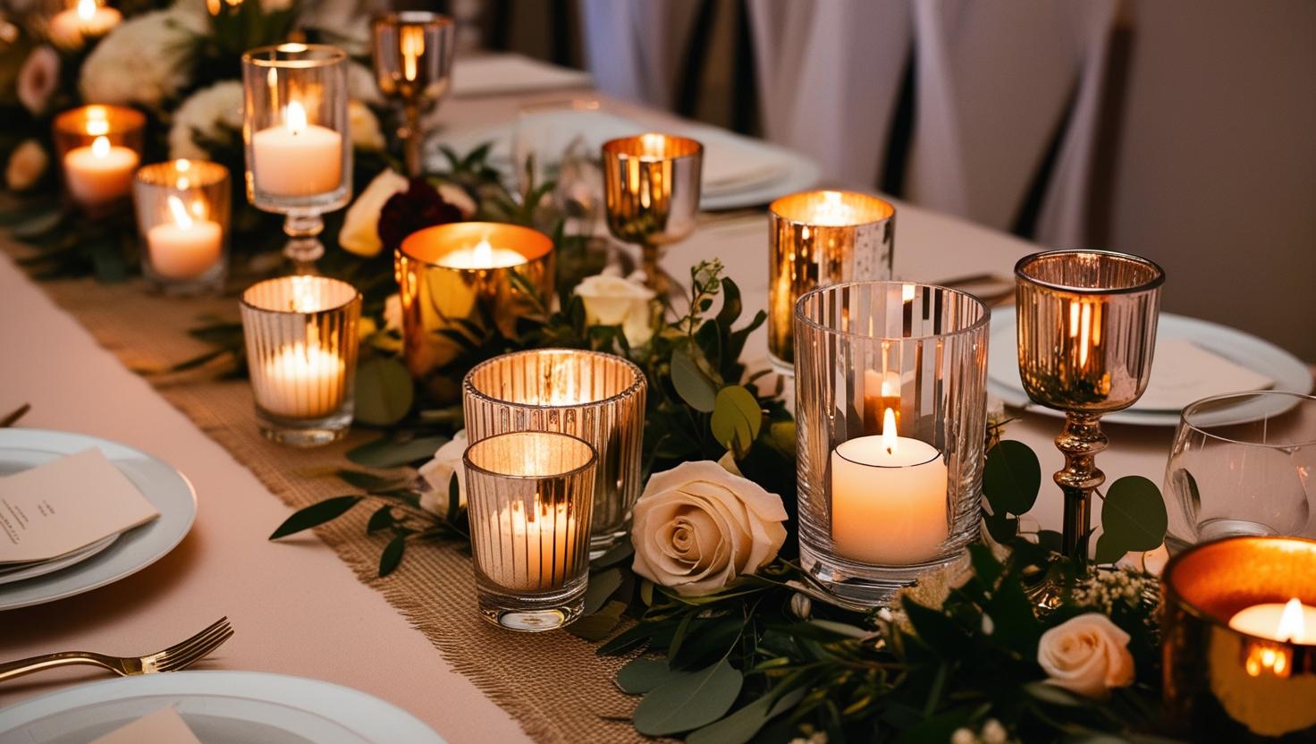 Subtile Votivkerzen für Hochzeitstischdekoration
