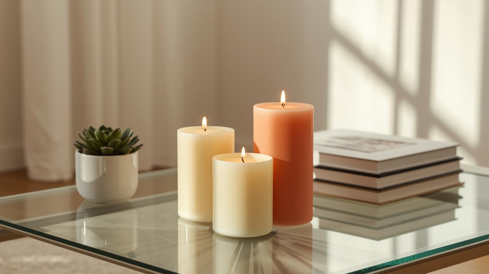 Sommerfarbene Säulen auf dem Couchtisch