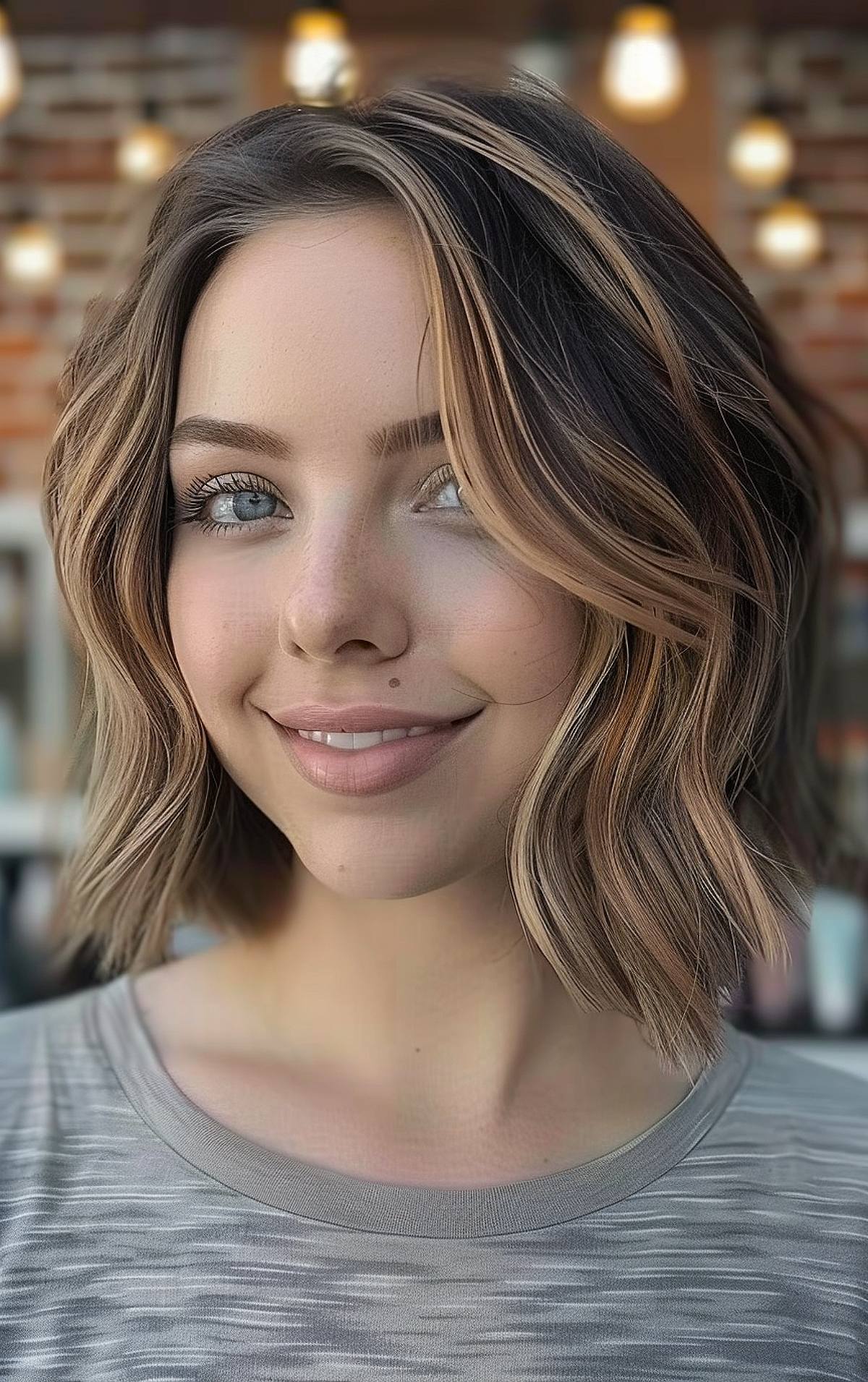 Sommerhighlights für kurze dunkelbraune Haare