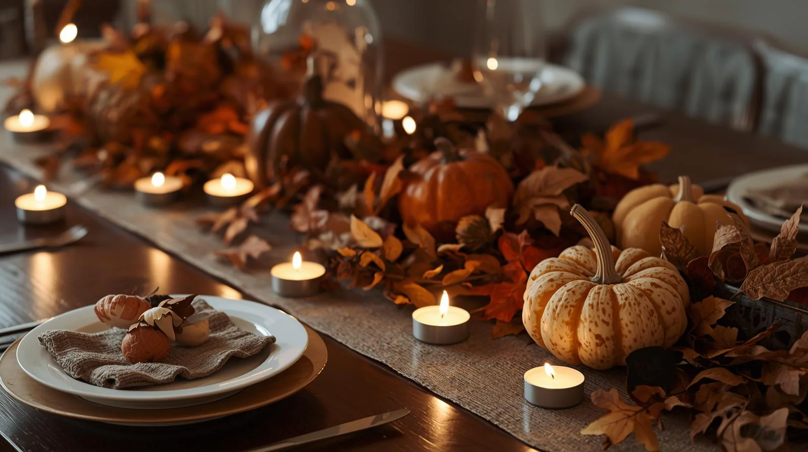 Teelichter für die Thanksgiving-Tischdekoration