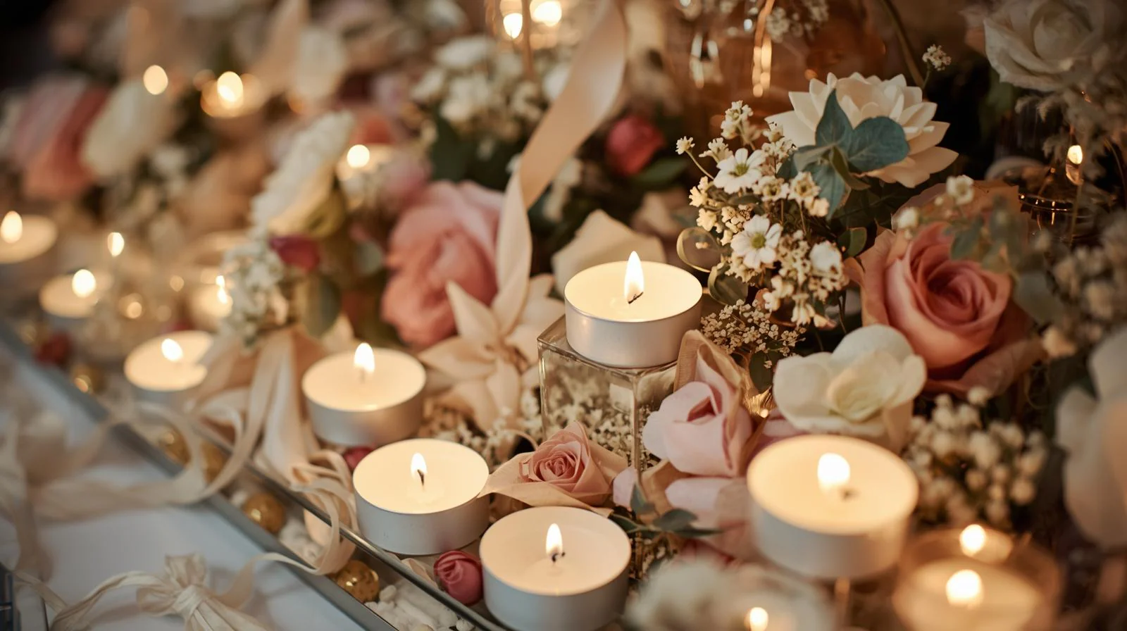 Teelichter zur Dekoration von Hochzeitszeremonien