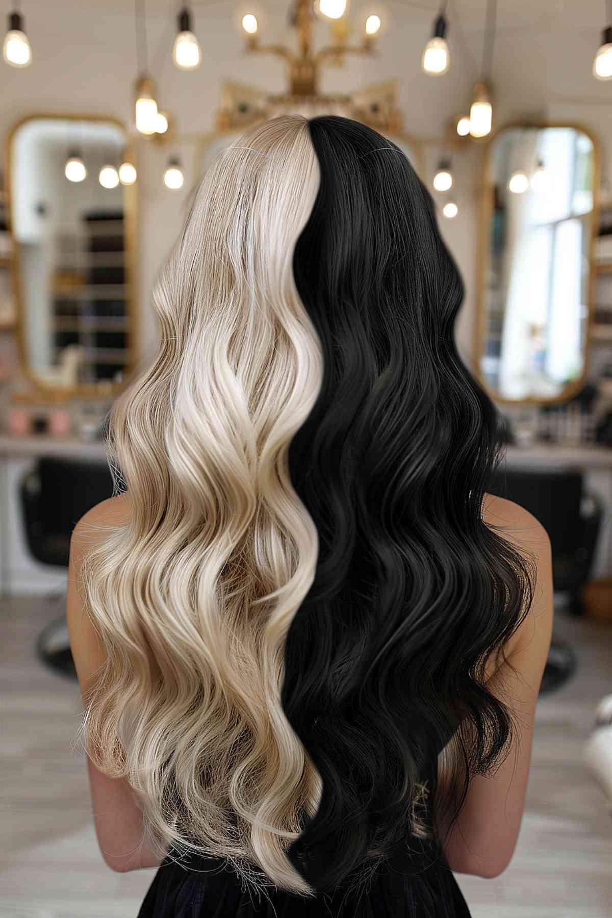 Taille-Länge schwarz und blonde zweifarbige Haare, ideal, um Kontrast zu erzeugen und Winkelmerkmale zu ergänzen.