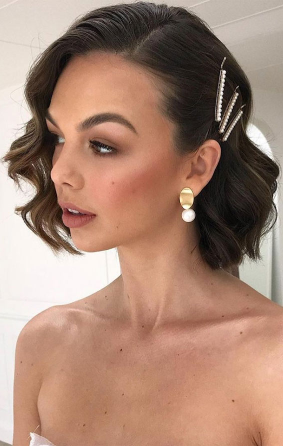 Kurze Frisuren für Hochzeit, Brautkurzfrisuren, glamouröse kurze Frisuren für Hochzeit, Hochzeitsfrisuren Kurzes Haar