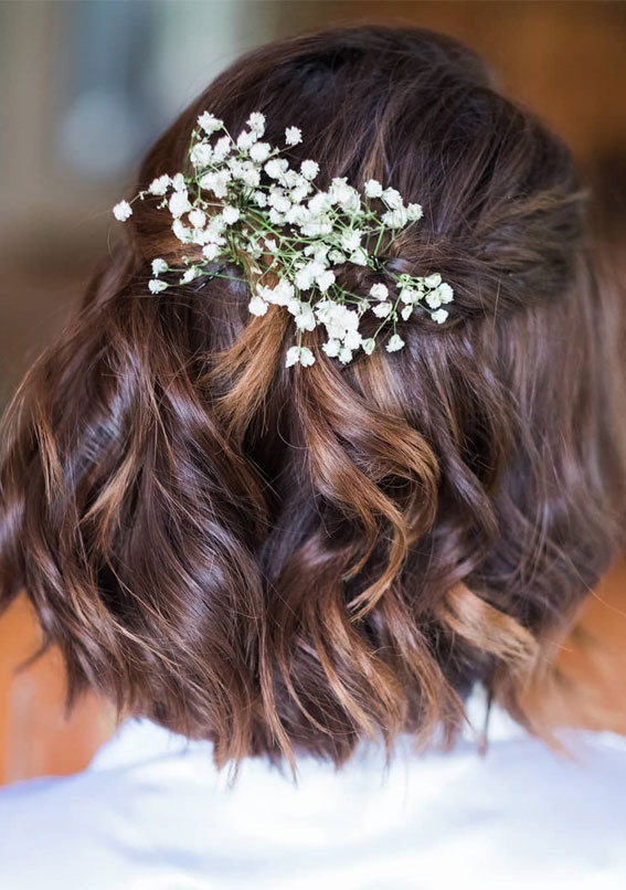 Romantische Bob -Softwellen, Brautkurzfrisuren, Brautkurzhaare, Hochzeitsfrisuren kurzes Haar, Hochsteckfrisur in Kurzhaaren, kurze Haaraufgüsse, kurze Haare Hochzeitsfrisuren, einfache Frisuren für kurze Haare