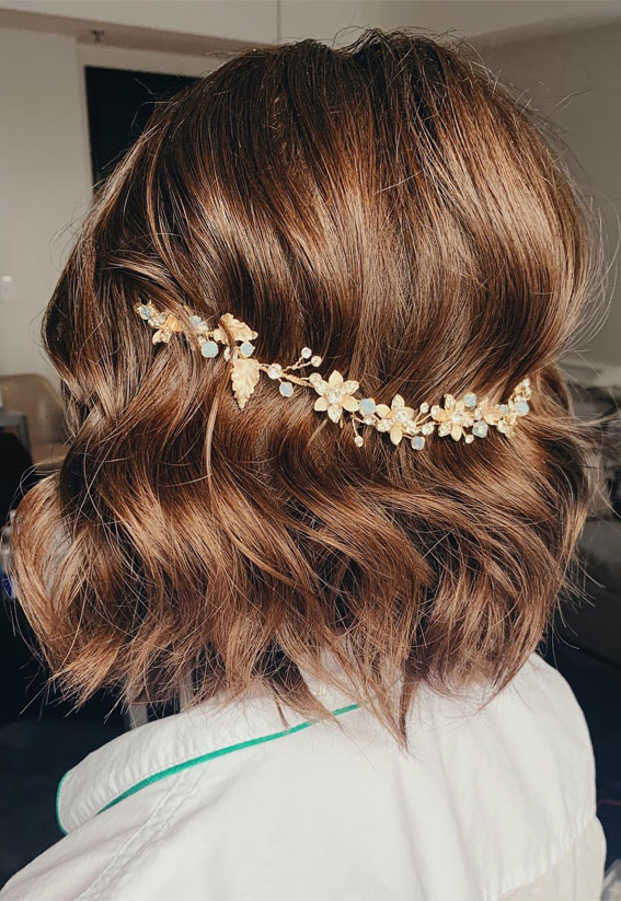 Romantische Bob -Softwellen, Brautkurzfrisuren, Brautkurzhaare, Hochzeitsfrisuren kurzes Haar, Hochsteckfrisur in Kurzhaaren, kurze Haaraufgüsse, kurze Haare Hochzeitsfrisuren, einfache Frisuren für kurze Haare