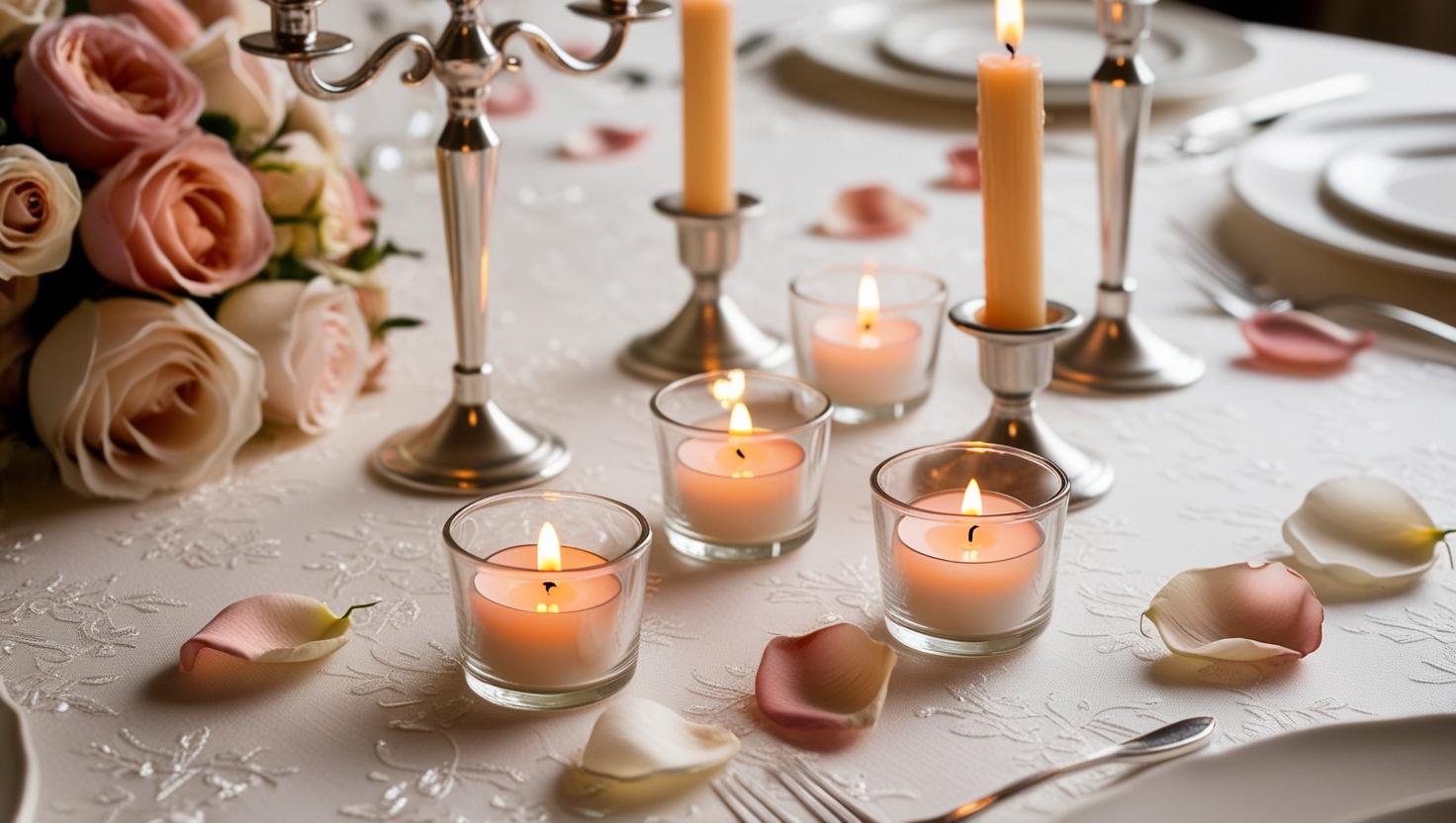 Hochzeitsartikelstück dekorieren mit sanften Teelicht Kerzen 8wedding Herzstück Dekoration mit sanften Teelichtkerzen