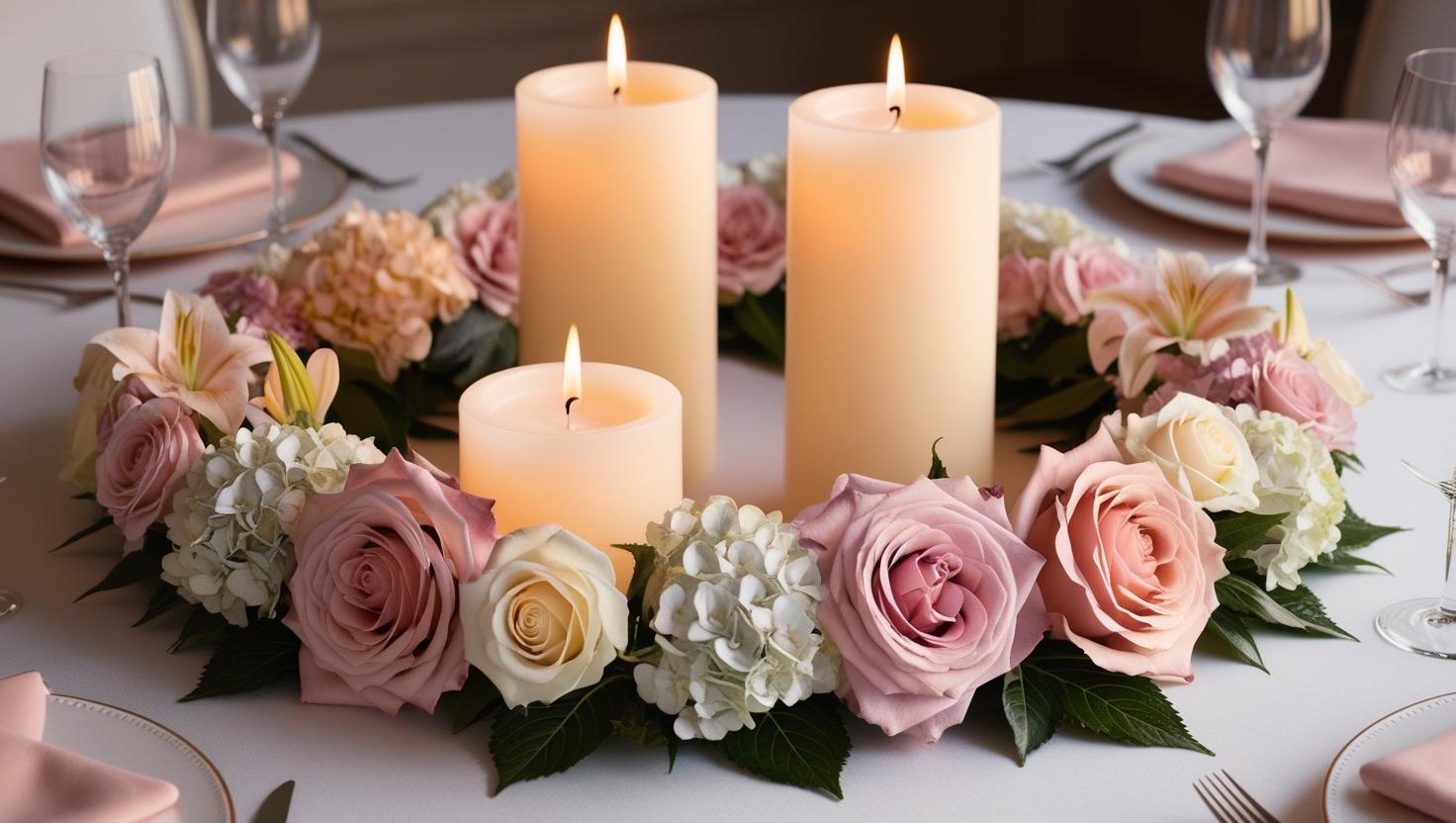 Hochzeitsmittelstücke mit romantischen Blumenkerzenringen
