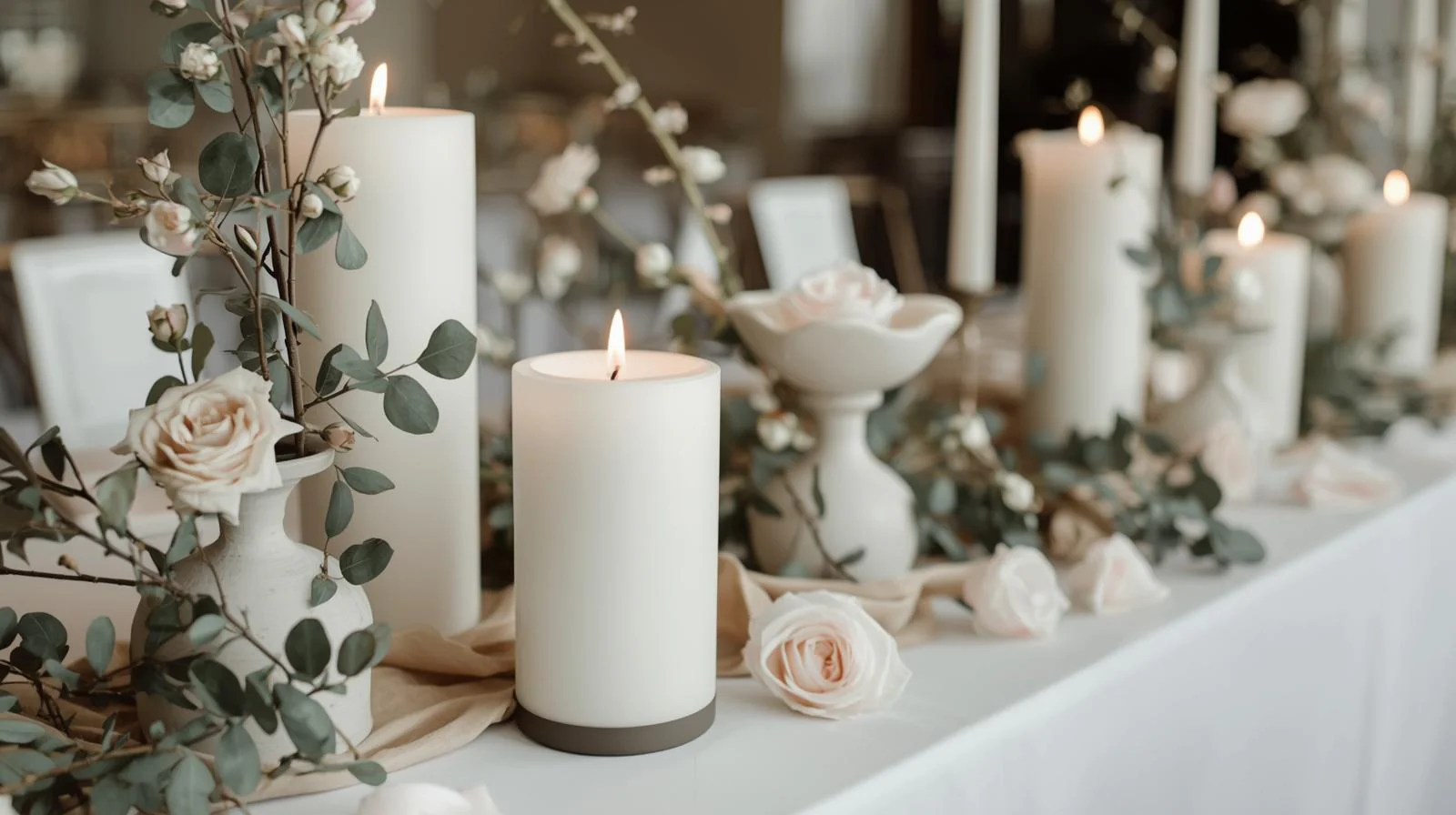 Dekoration der Hochzeitszeremonie mit Stumpenkerzen