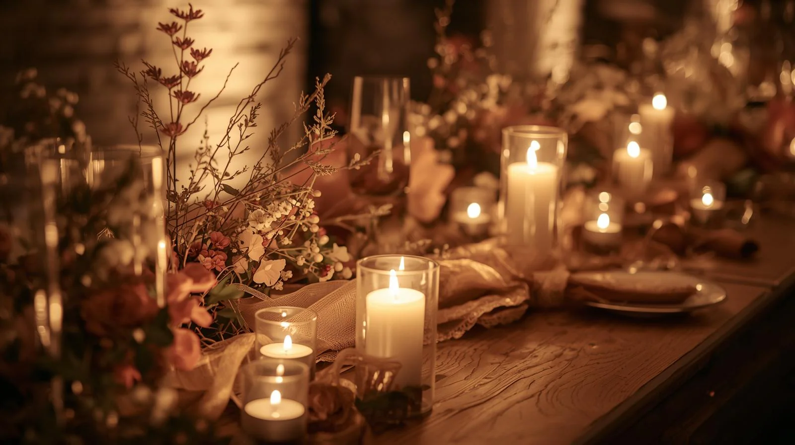 Dekoration der Hochzeitszeremonie mit Votivkerzen