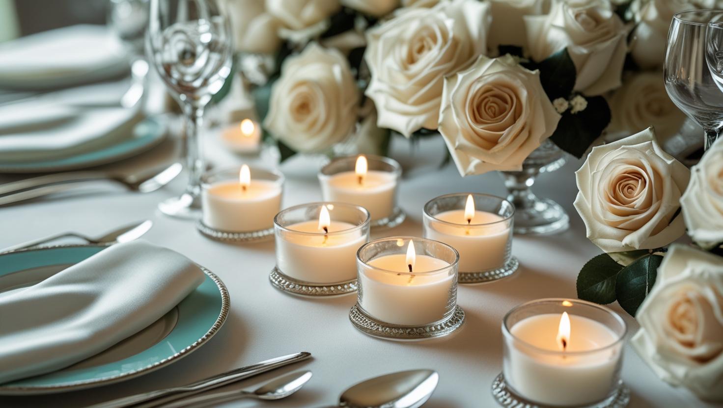 Hochzeitstischdekorationsideen mit Teelichtkerzen